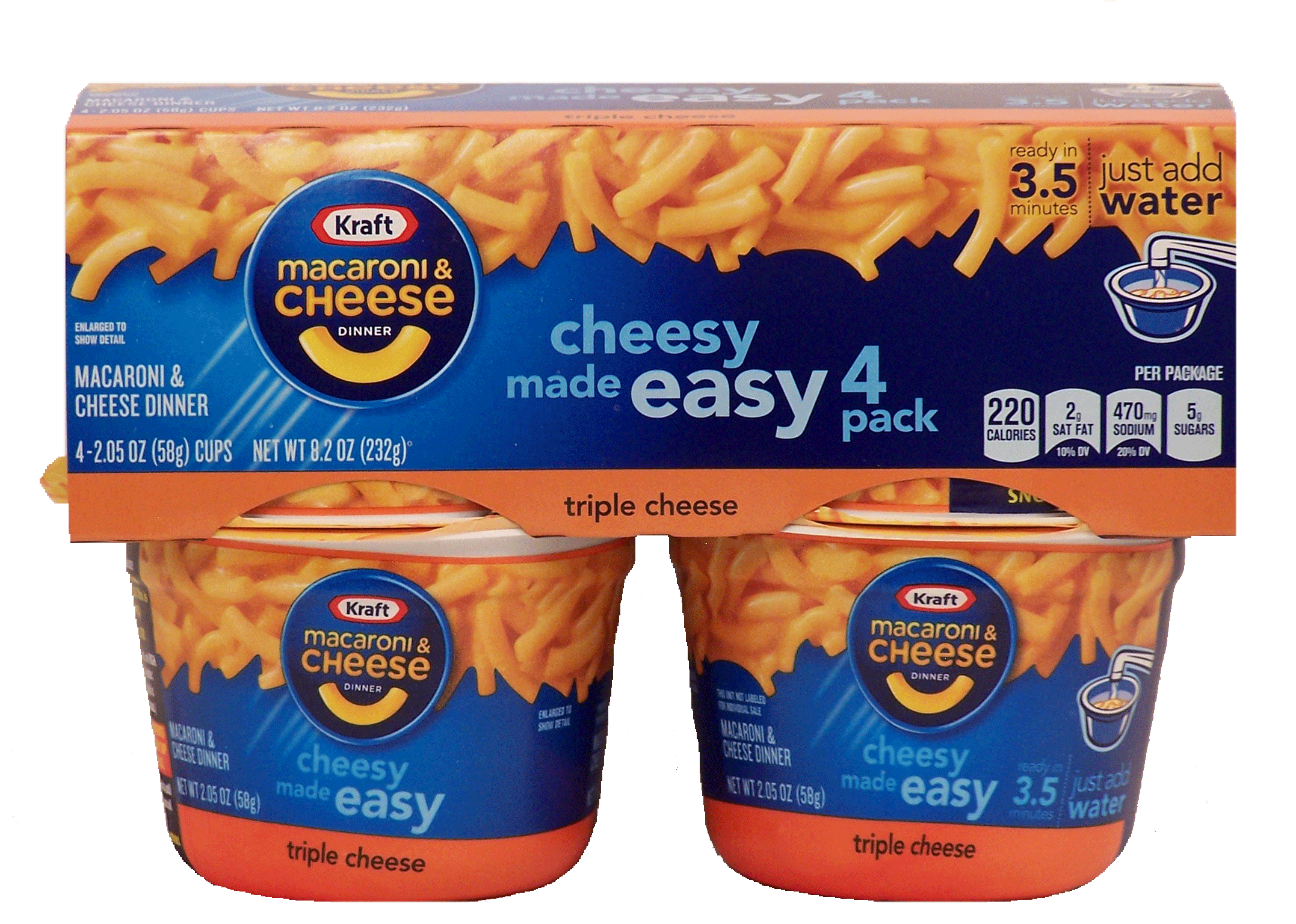 Kraft Triple Cheese macaroni & cheese dinner, 4 2.05-oz. cups Full-Size Picture